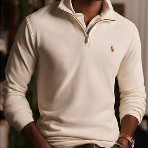 Polo Ralph Lauren Ribbed Cotton Quarter Zip Pullover. Color- Off White. Size M